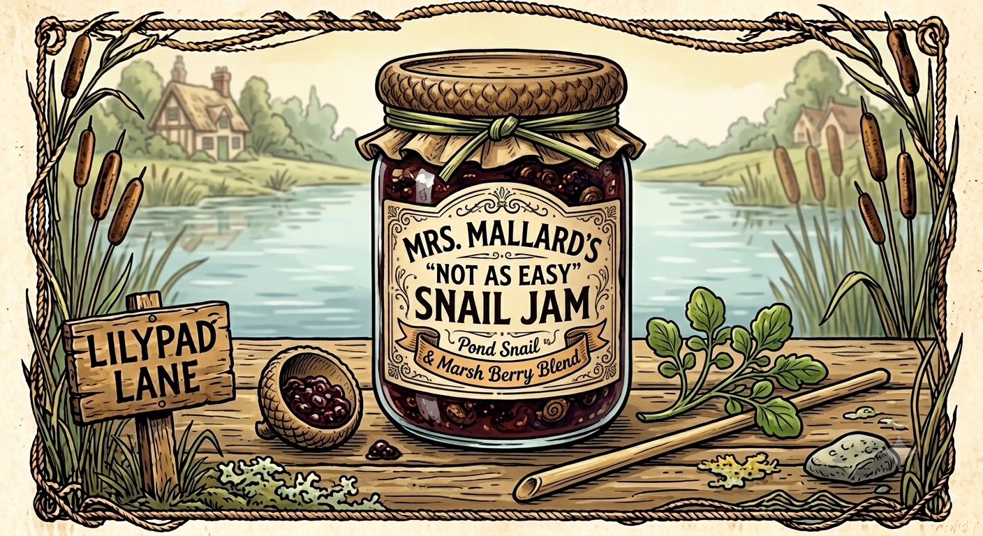 A jar of Mrs. Mallard's Snail Jam, pond snail and marsh berry blend